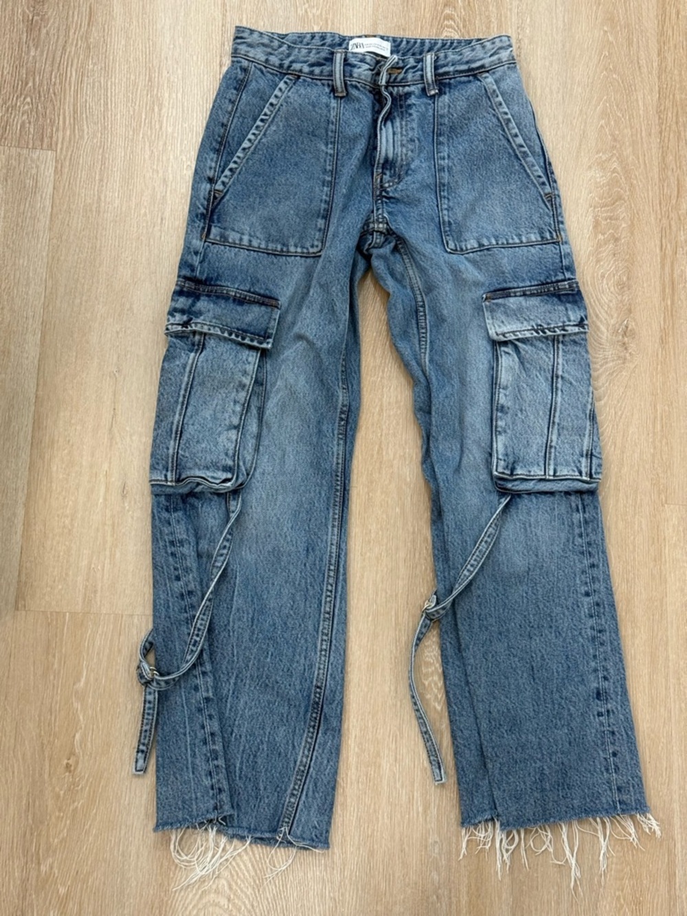 Zara Blue Denim Cargo Jeans